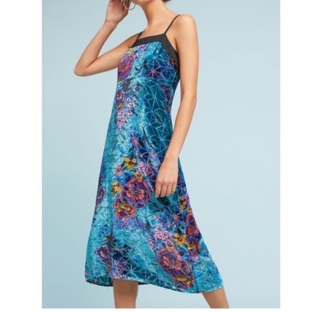 Moulinette Soeurs Anthropologie Lange Velvet Silk Blend Floral Midi Dress Size 0